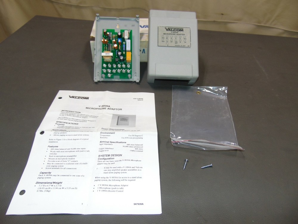 Valcom PA Paging Microphone Adapter V-9939A