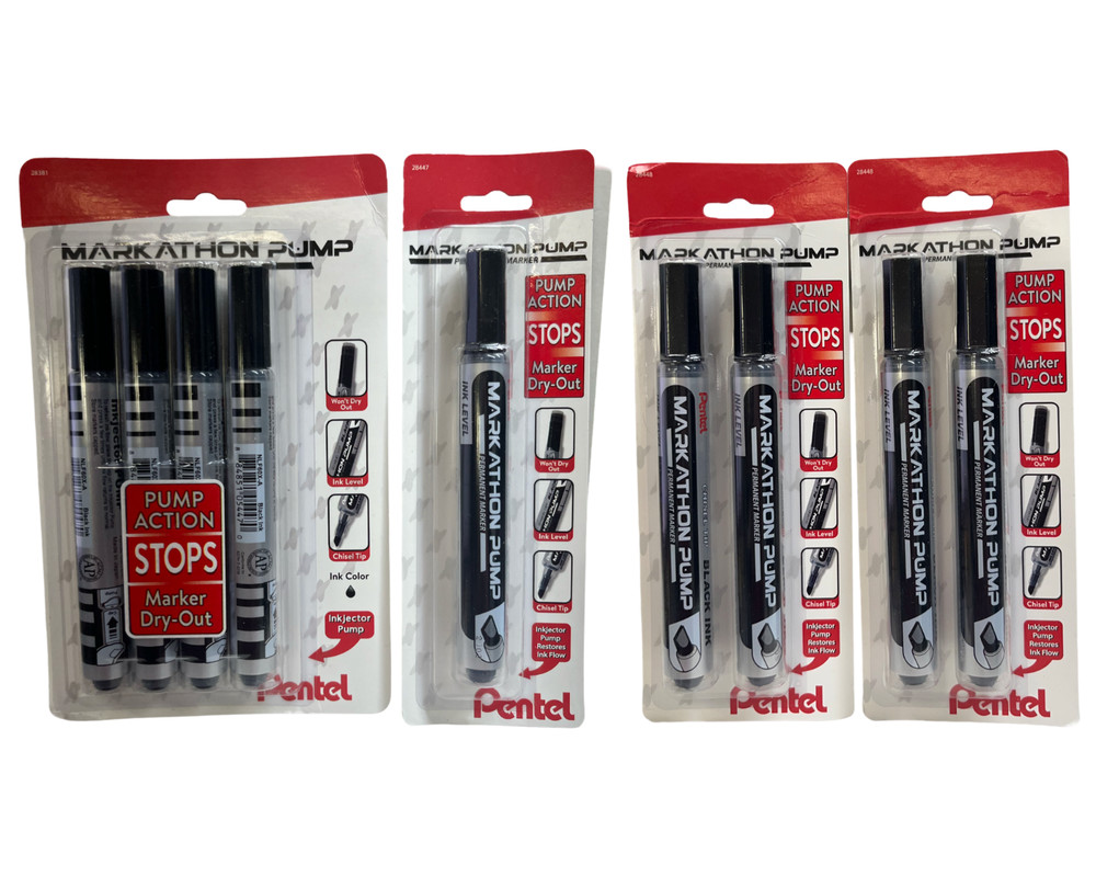 9 count Pentel Markathon Pump Permanent Marker Chisel Tip Black Ink FAST SHIP