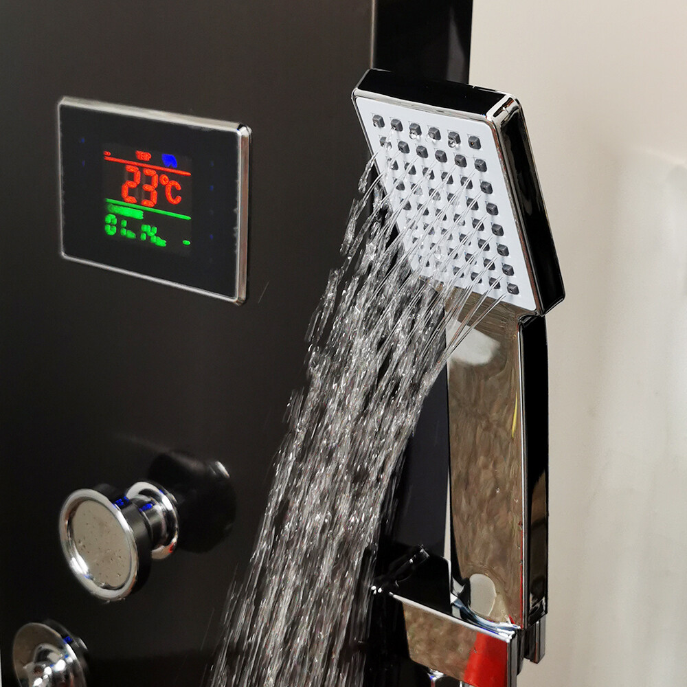 Bathroom Brushed Black ELD Massage Jets Shower Panel Digital Column Faucet Set