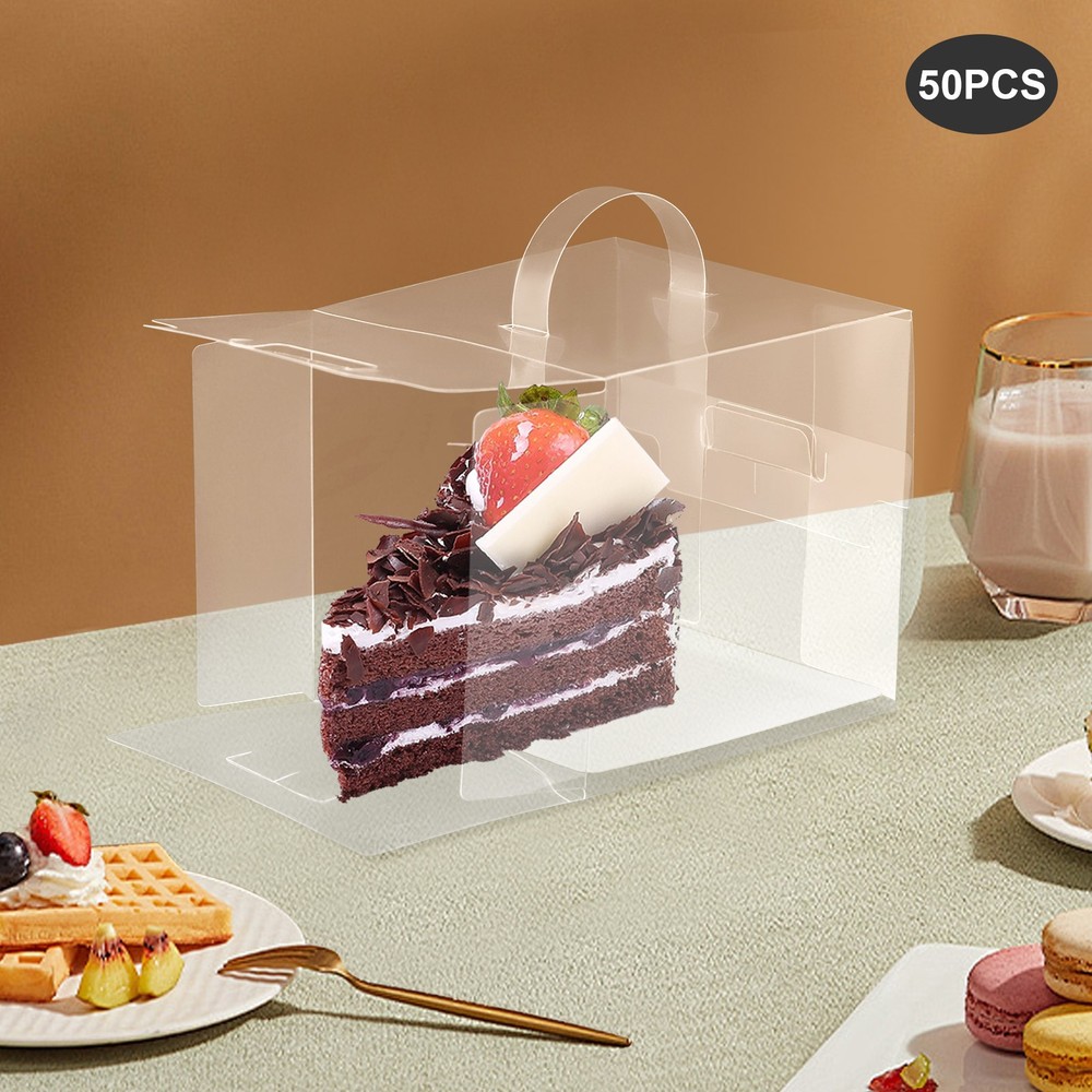50 Clear Cake Boxes with Handles - 3 Inch, Tear-Resistant & Durable