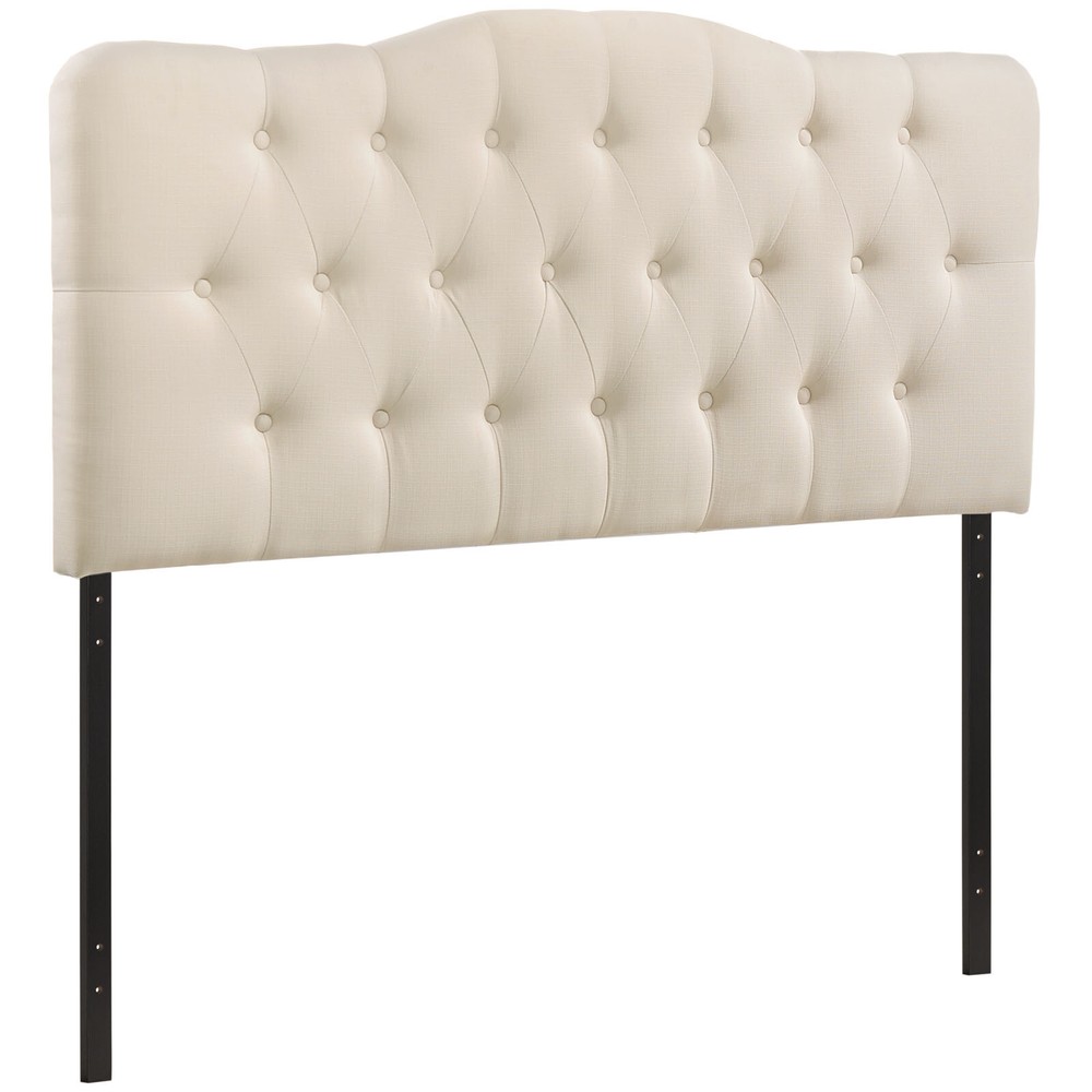 Modway Button Tufted Padded Upholstered Fabric Queen Size Headboard in Ivory