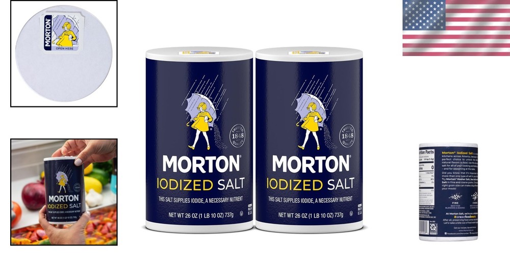 Moisture-Resistant Iodized Salt 26oz Pack of 2 - Essential for Every Kitchen