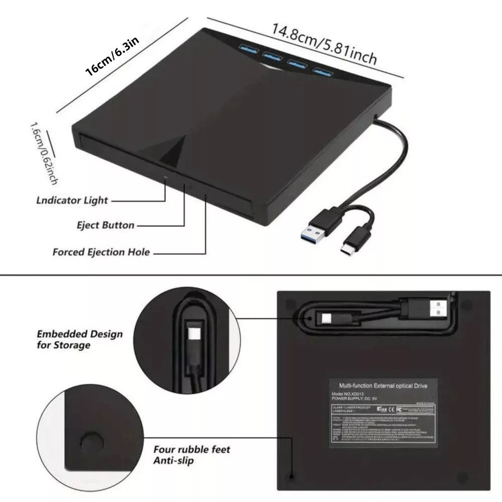 Portable External CD DVD Drive PC Laptop Burner Reader Writer USB 3.0