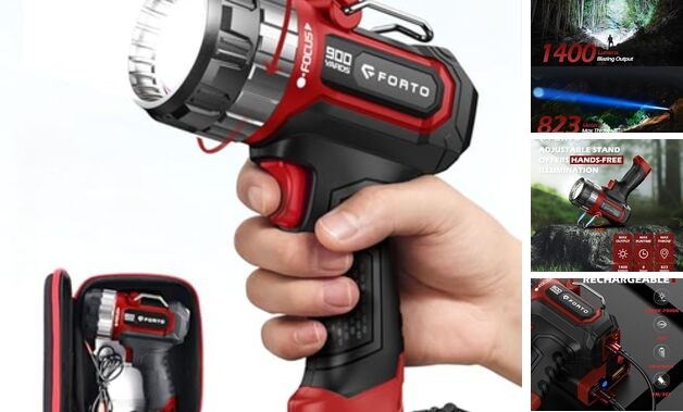 Compact Rechargeable Spotlight with Adjustable Focus, Handheld Spot Basic Red