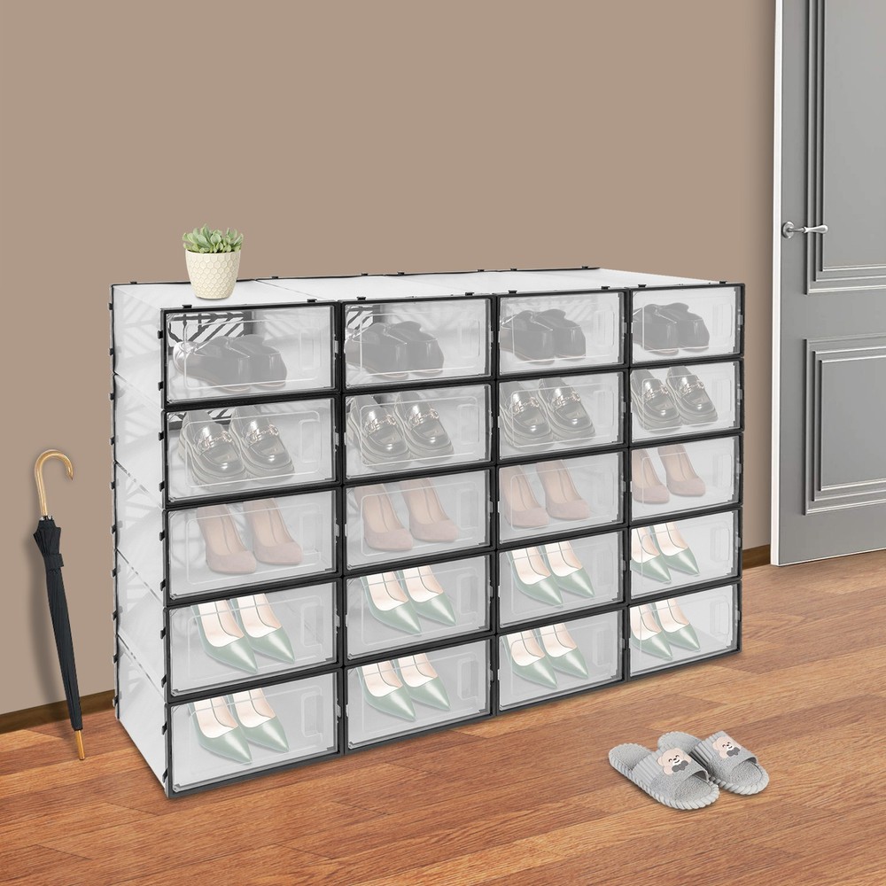 20 Pack Clear Plastic Shoe Boxes With Lids Stackable Storage Containers Organize