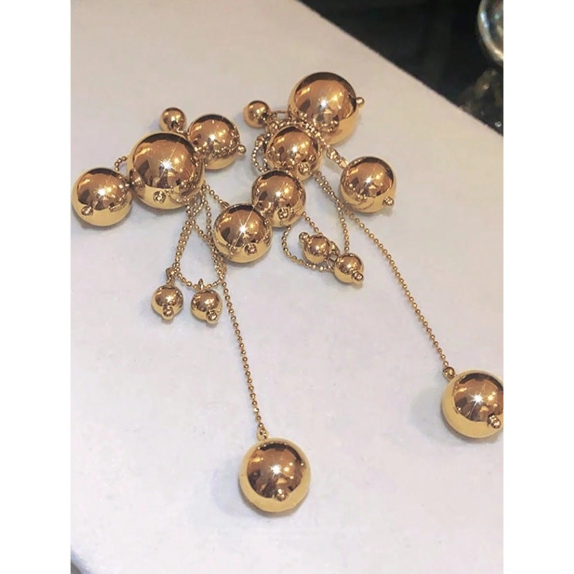 Gold Tone Statement Drop Earrings – Multi Ball Chain Dangle Earrings