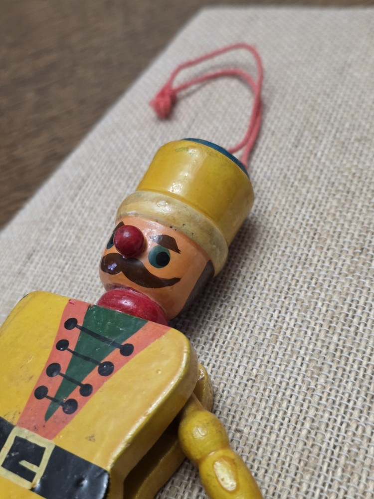 Vintage Wood Toy Nutcracker Soldier Christmas Pull String