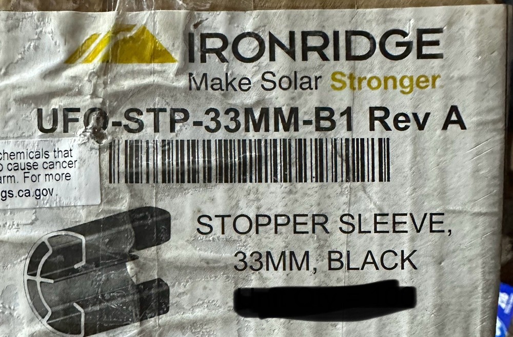 Ironridge UFO-STP-33mm-B1 Rev A Stopper Sleeve Black 33mm