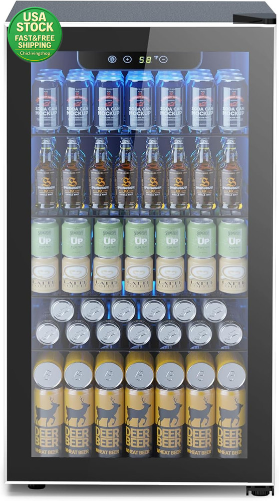 Mini Fridge 3.2 Cu Ft Beverage Refrigerator 130 Can Cooler Black