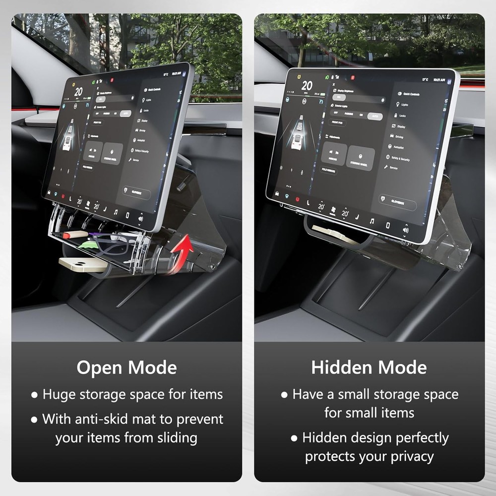 Concealable in-car storage compartment, black