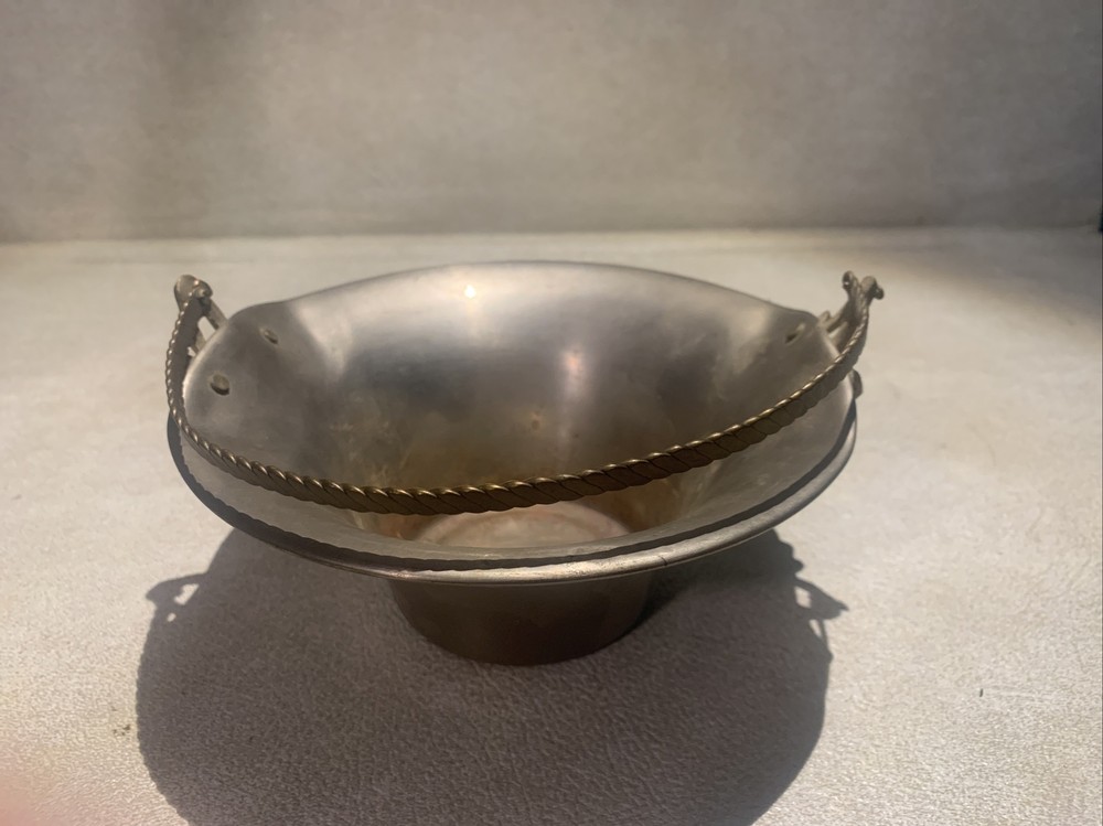 Vintage Solid Brass Basket Ornate Foldable Handle India Decor Flowers