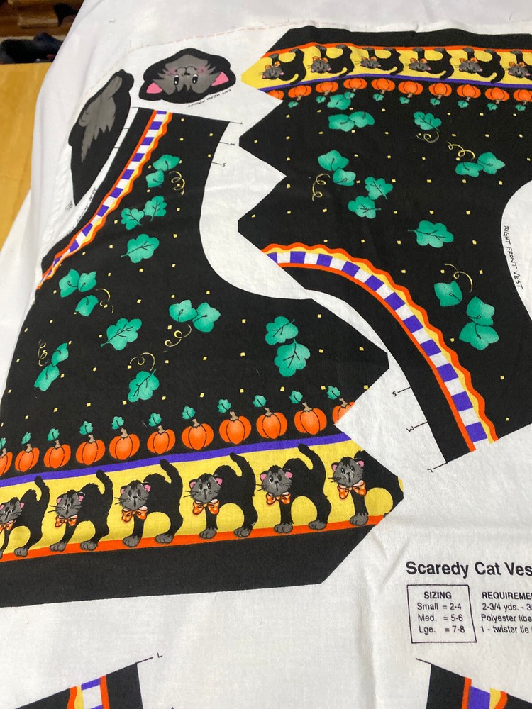 Daisy Kingdom Scaredy Cat cotton vest panel with lining sizes 2-8