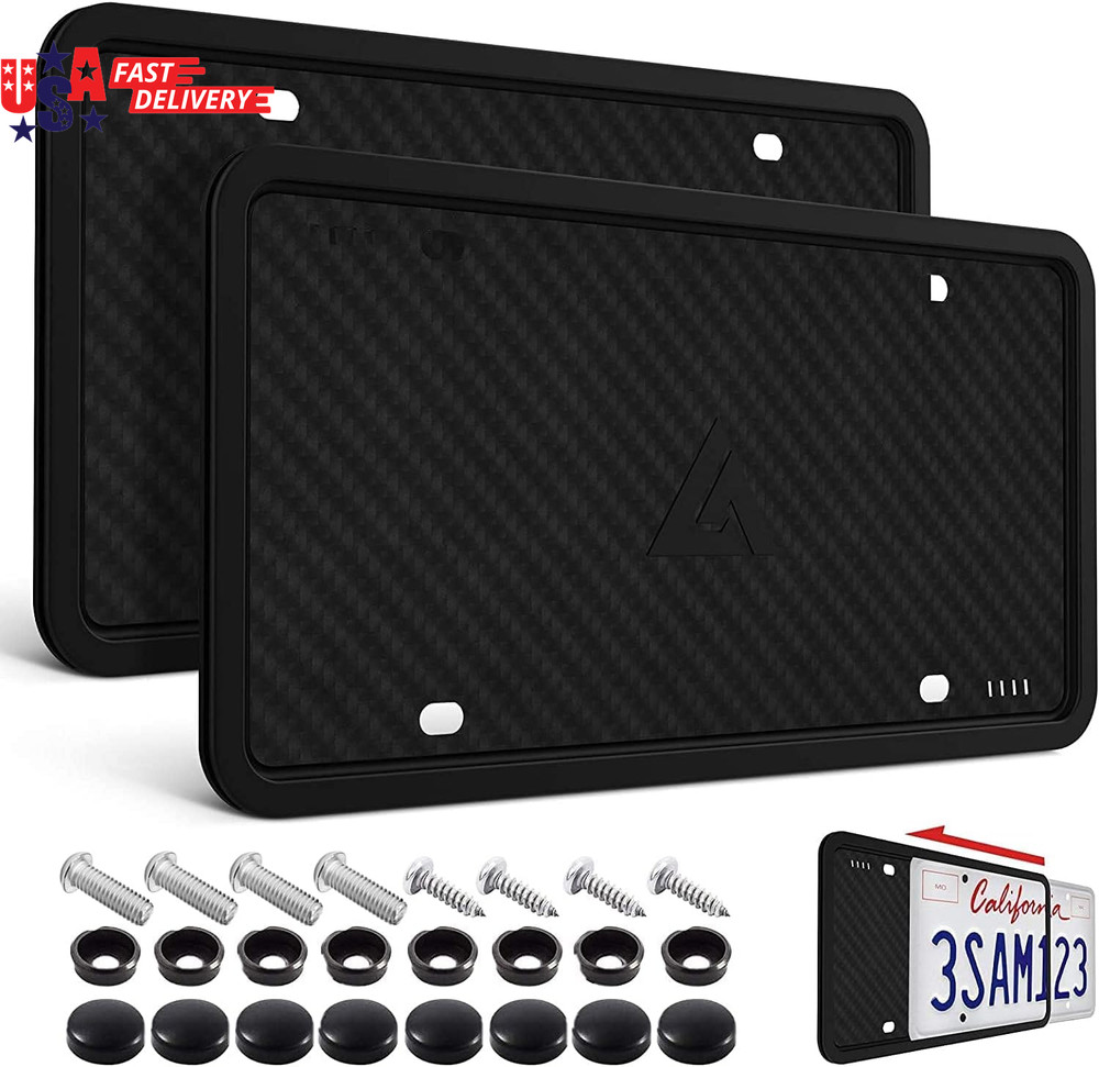 Silicone License Plate Frames,2 Pack Black Side-Opening License Bracket Holder w