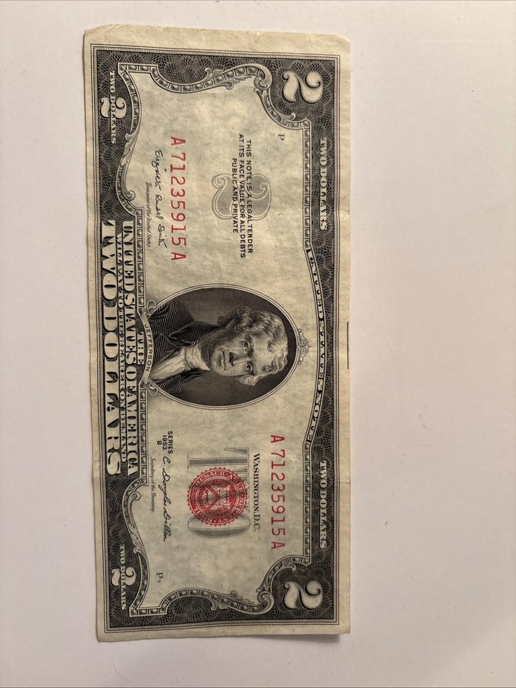 1953 B Error Miscut Red Seal $2 Bill