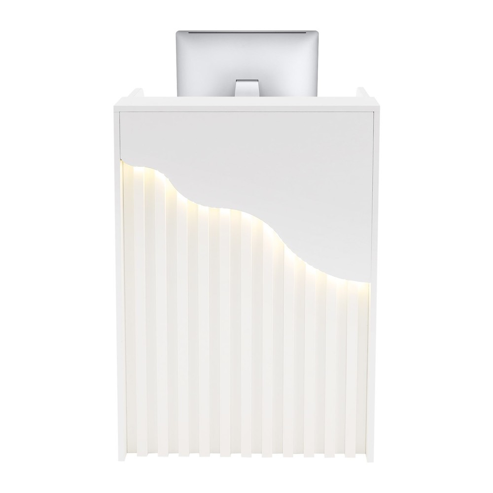 Modern Warm White Reception Desk, Reception Counter With a Lockable Drawer