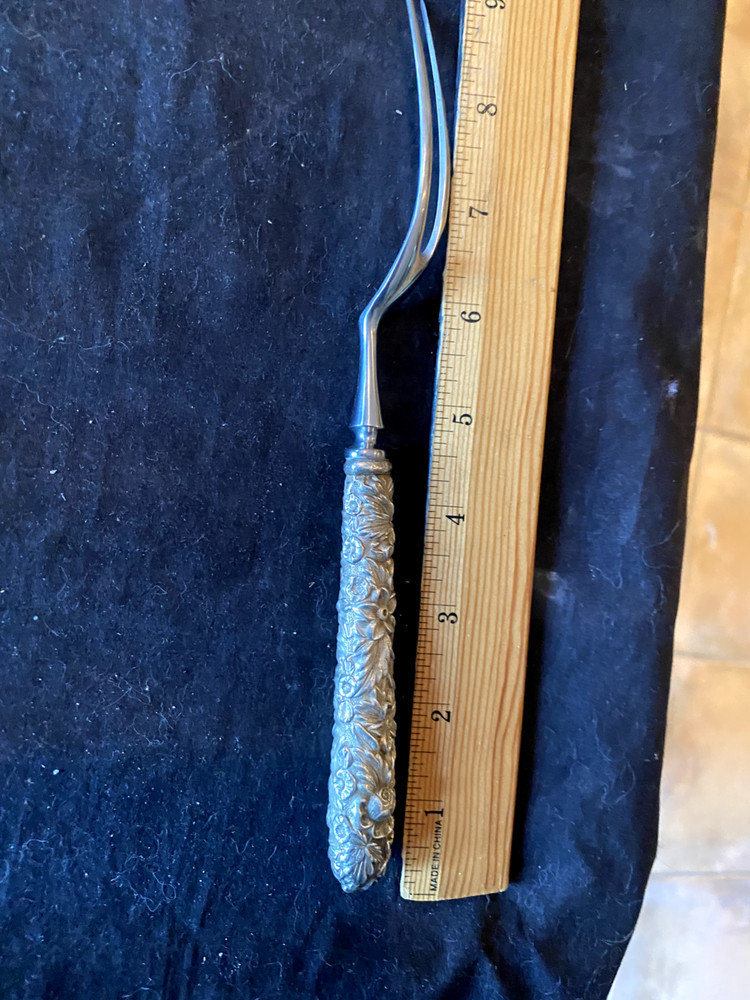 KIRK REPOUSSE STERLING SILVER silver carving fork repousse all around handle