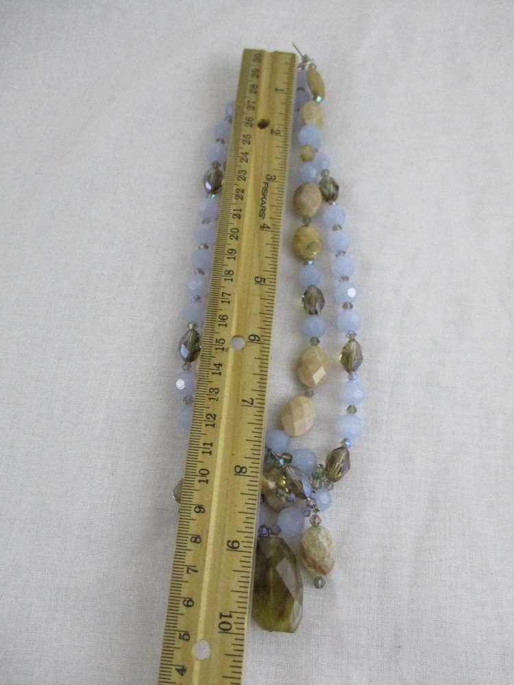 Handmade Necklace Glass Stone Beads Crystals Toggle Clasp boho