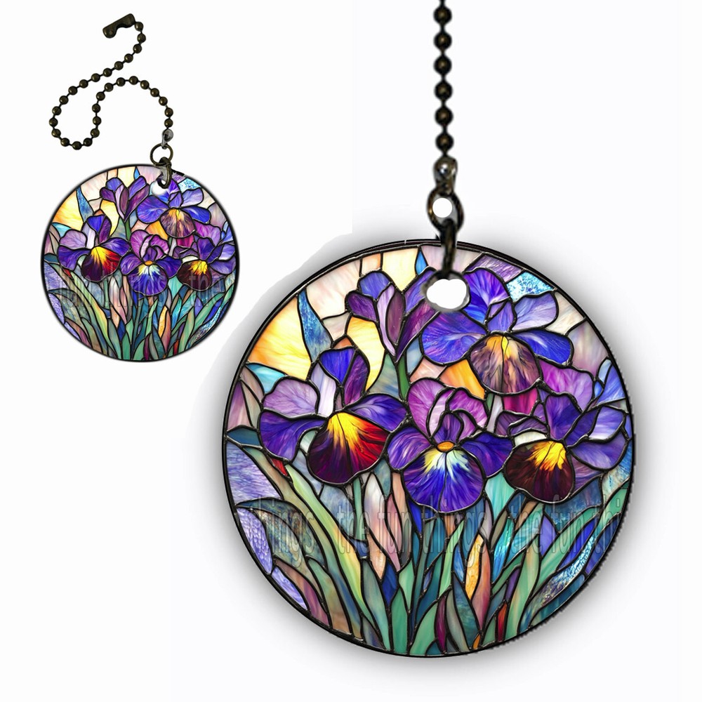 Purple Iris Floral 2-Sided Ceiling Fan Lighting Pull Chain Extension 6"