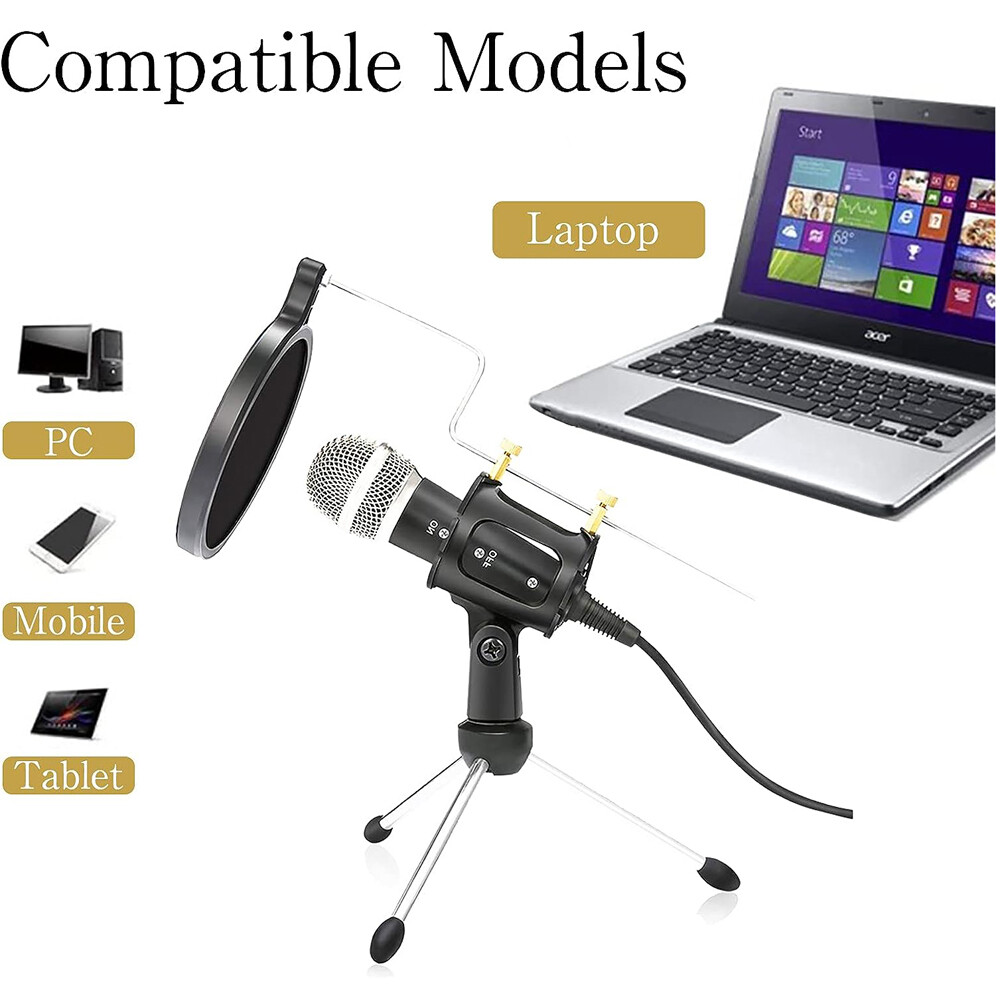 Condenser Recording Microphone 3.5mm Plug & Play for Mac PC Android Gaming Black