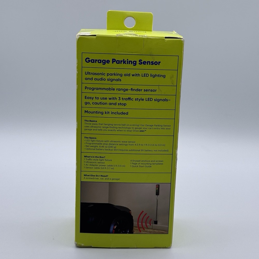 Onn. LED Garage Parking Sensor, 3-Color Traffic Light, Programmable, Ultrasonic