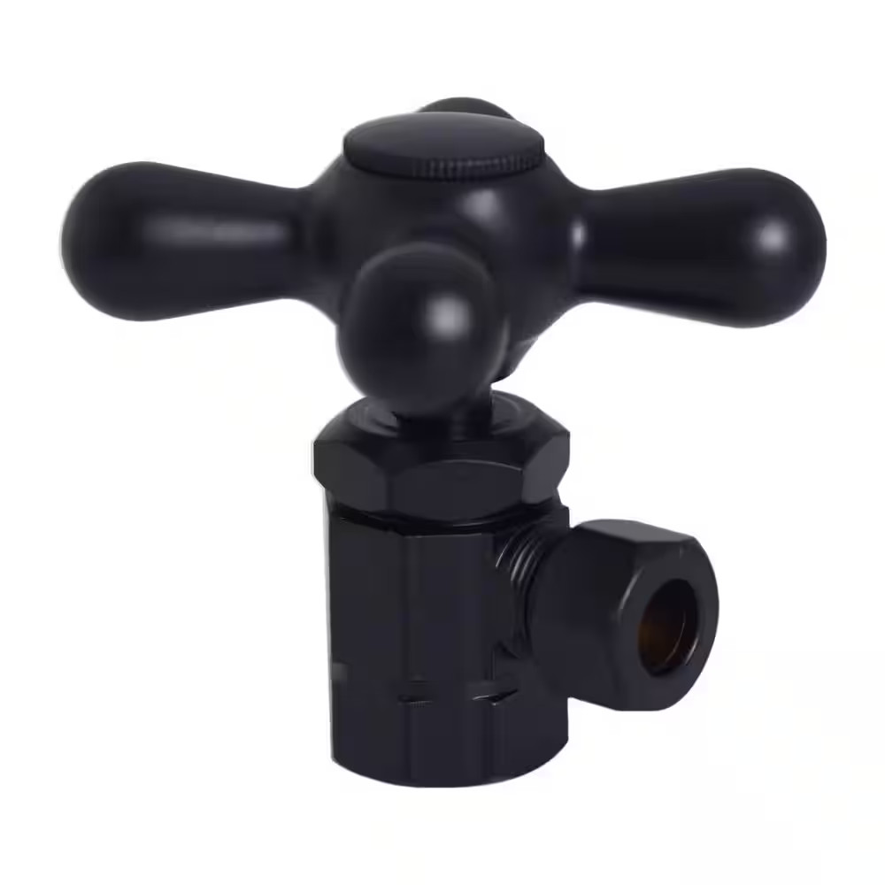 Cross Handle Angle Stop Shut off Valve, 1/2" IPS Inlet with 3/8" Compression Out