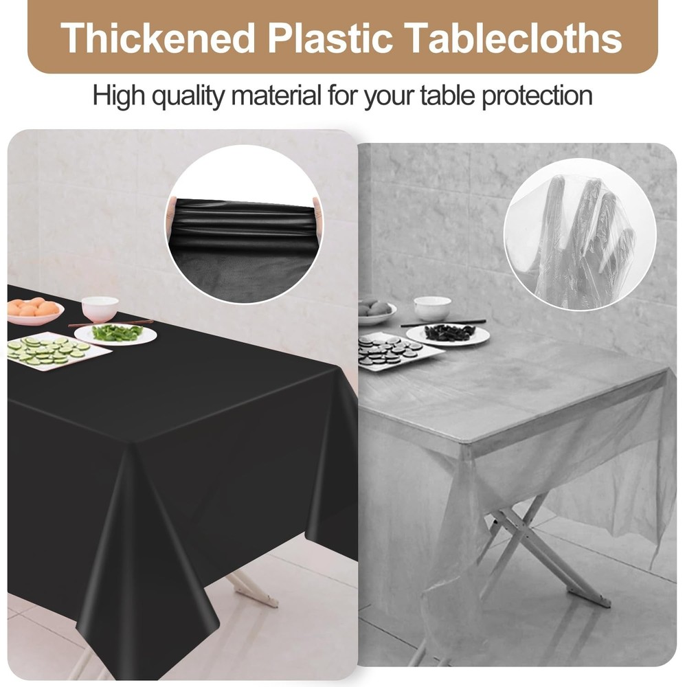 Black 16 Pack 54 x 108 Inch Plastic Tablecloths, Disposable Rectangle Tablecl...