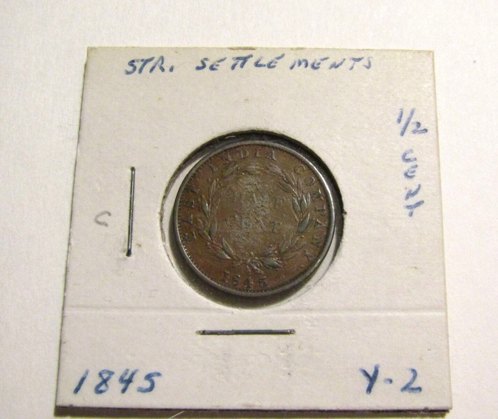 Straits Settlements 1845 1/2 Cent Old Coin