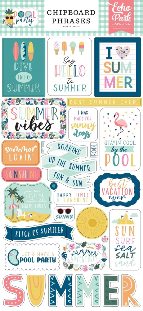 Pool Party Chipboard 6"X13"-Phrases