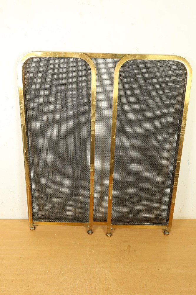 Vintage Solid Brass Fire Guard Fireplace Spark Spit Screen Folding 3 Mesh Part