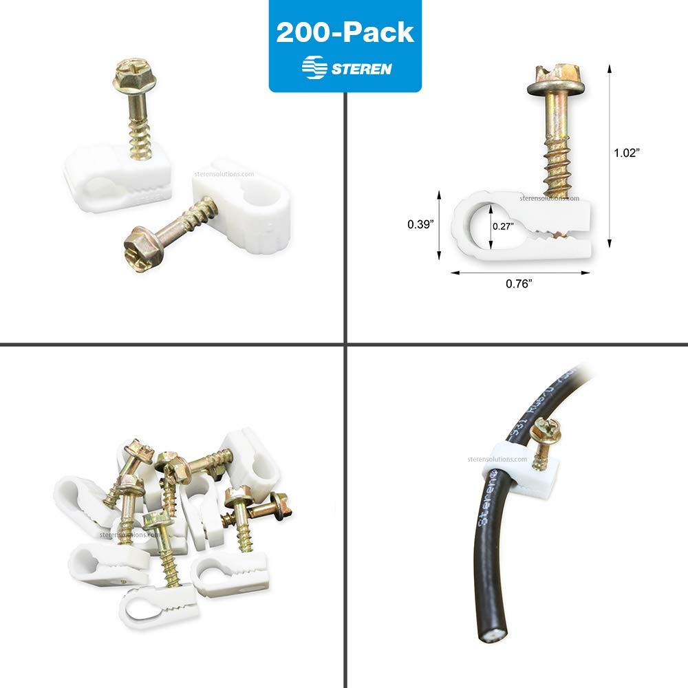 STEREN Coaxial Cable Clips White 200-Pack Single-Screw Cable Holders
