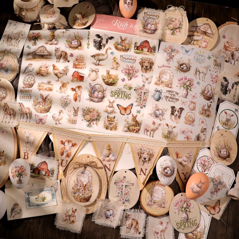 Spring Easter Crafts Rub On Transfers Sticker Larger 3 sheets, Multicolor