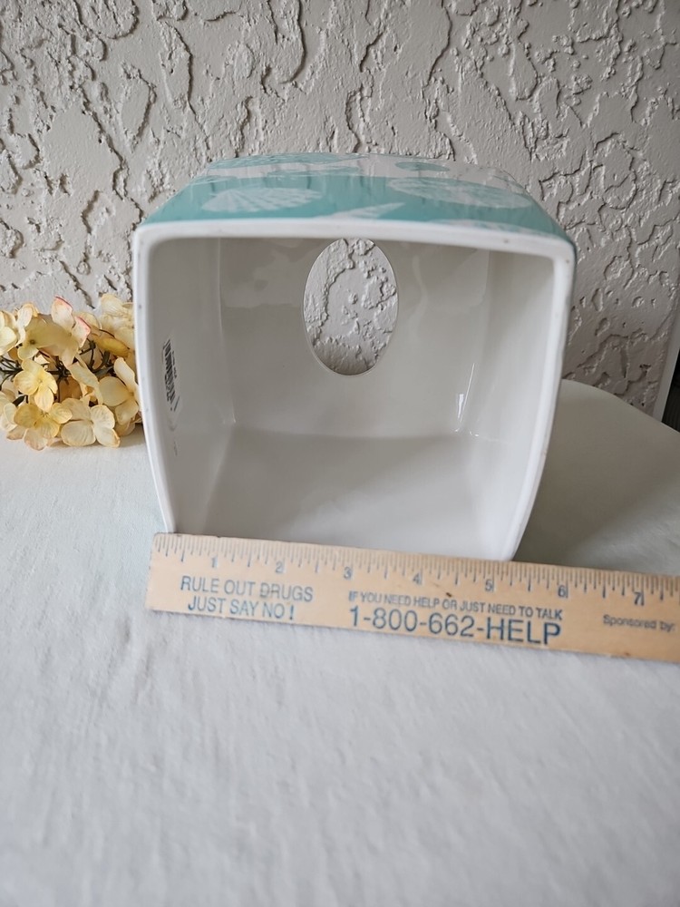 Ceramic Tissue Box Cover Beach House Seashell Crab Aqua White