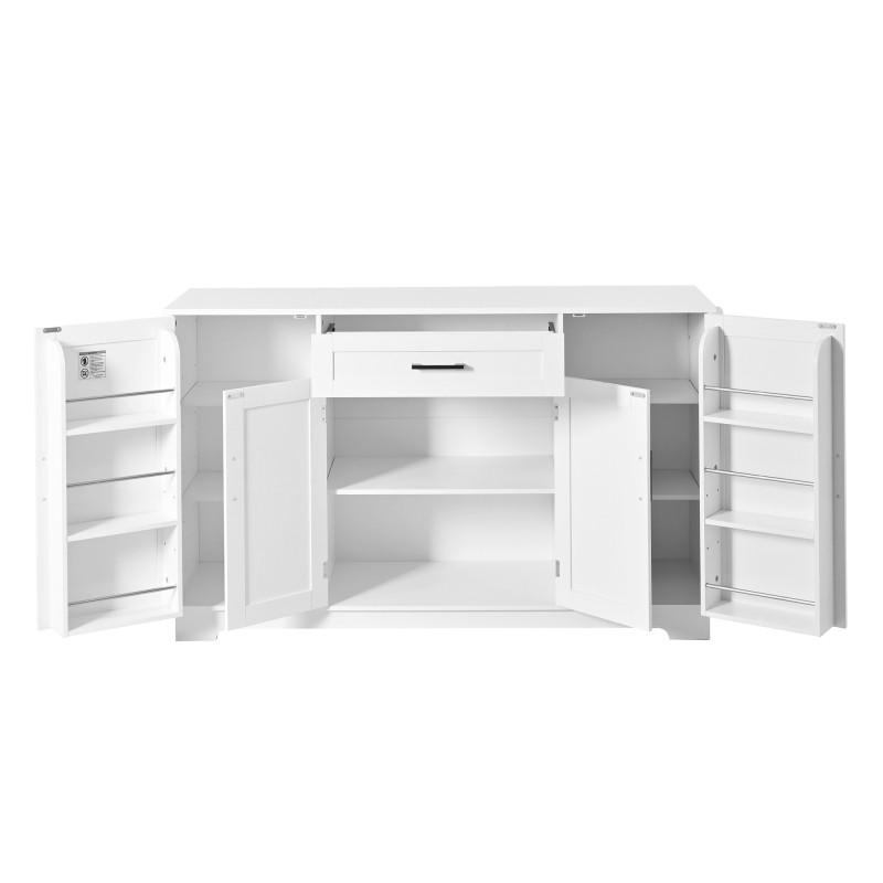 Fluted Buffet Sideboard Cabinet with Storage, Adjustable Shelves, Modern White