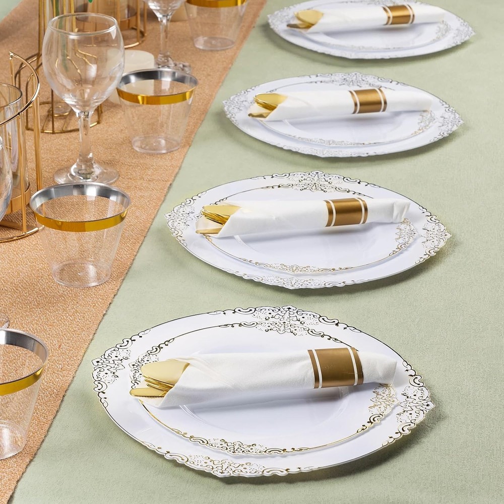 100-piece gold plastic tableware set