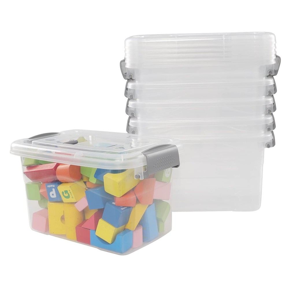 Doryh 5 L Plastic Lidded Storage Bin, 6 Pack Clear Latch Container Box with Hand