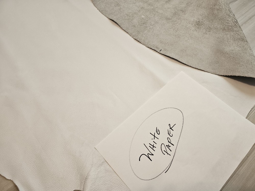 3-4oz PURE WHITE MATTE PEBBLED GRAIN SOFT LEATHER HIDE UPHOLSTERY,PANEL,SHEET