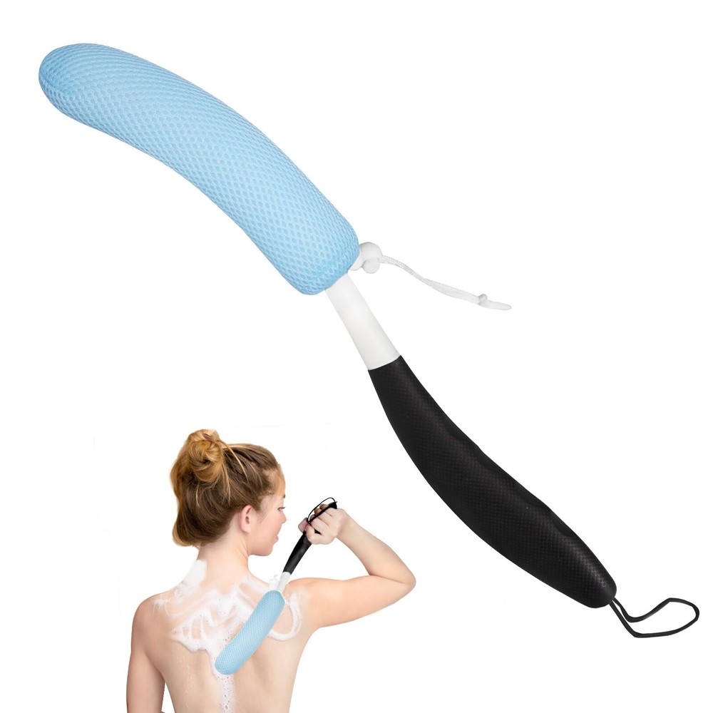 Long-Handle Back Bath Brush with Anti-Slip Long-Handle Back Scrub net is Used...