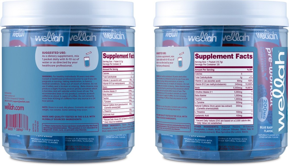 Wellah Get-Going Blue Raspberry Flavored Pre-Workout Stickpacks (20 servings)