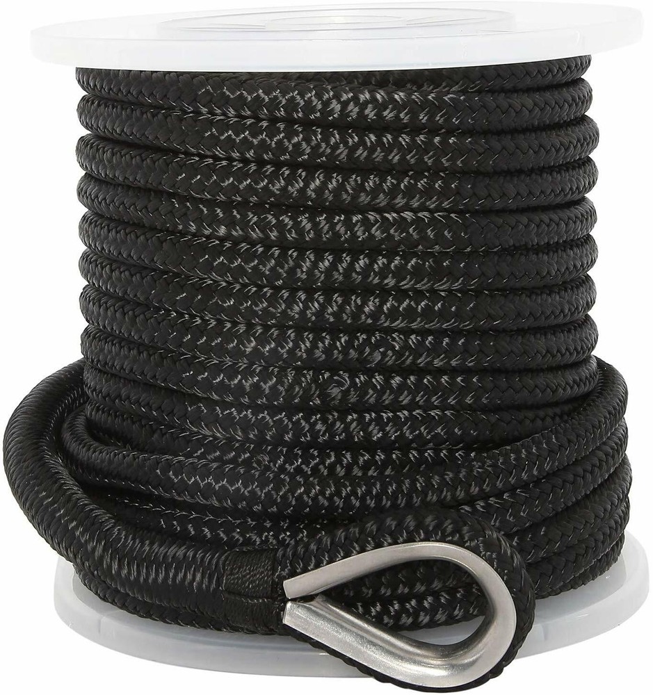 NovelBee 1/2"X 150' Double Braid Nylon Anchor Line with Stainless Thimble