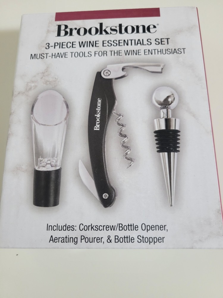 Brookstone 3 - Piece Wine Essentials Set; Corkscrew Aerating Pourer Bottle...