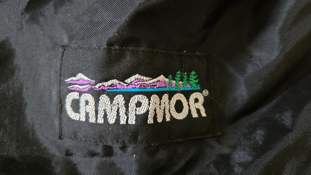 Campmor stuff sack, black, nylon, waterproof fabric, flap/drawstring closure
