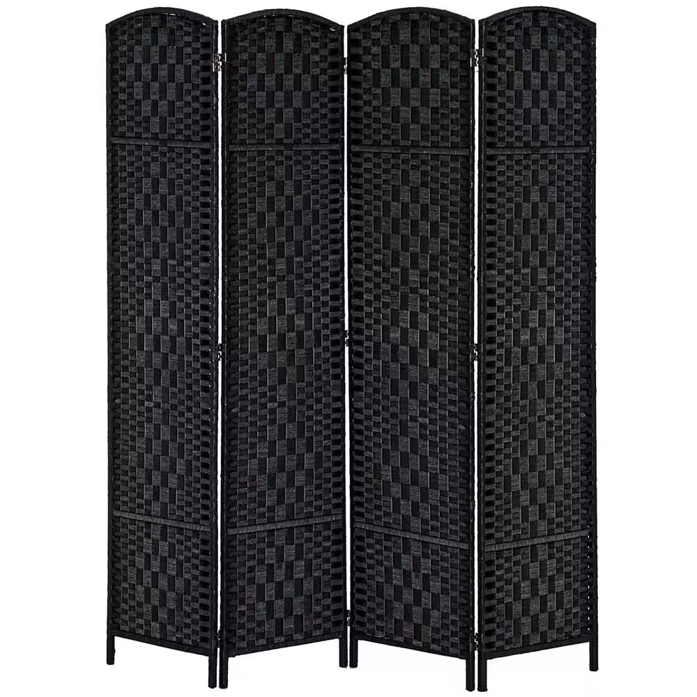 6 Ft Tall Black Wicker Weave 4 Panel Room Divider Privacy Screen