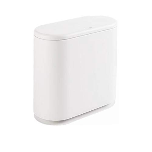 IEEK 12 Liter Rectangular Plastic Trash Can with Press Top Lid,White Modern W...