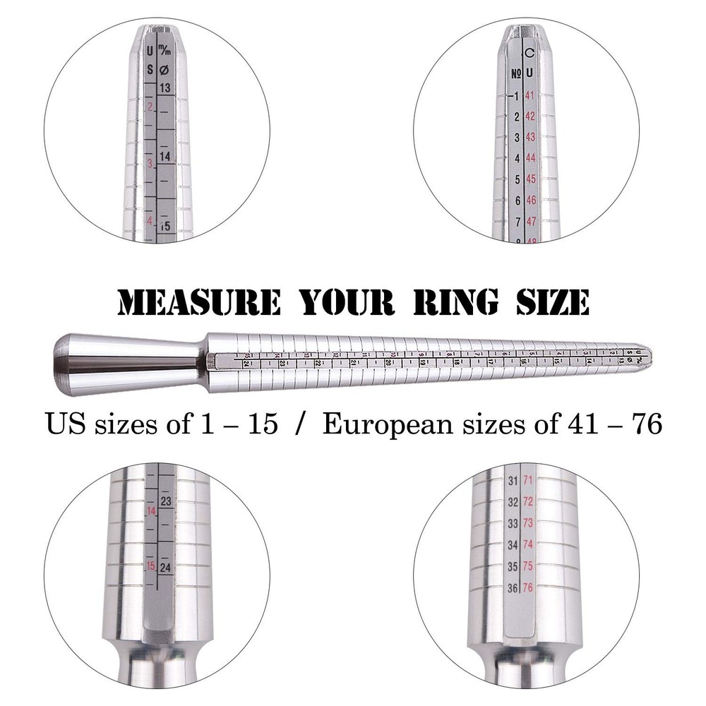 KUUQA Metal Ring Mandrel Sizer, Sizer Gauge Set, Rubber 6 Pcs