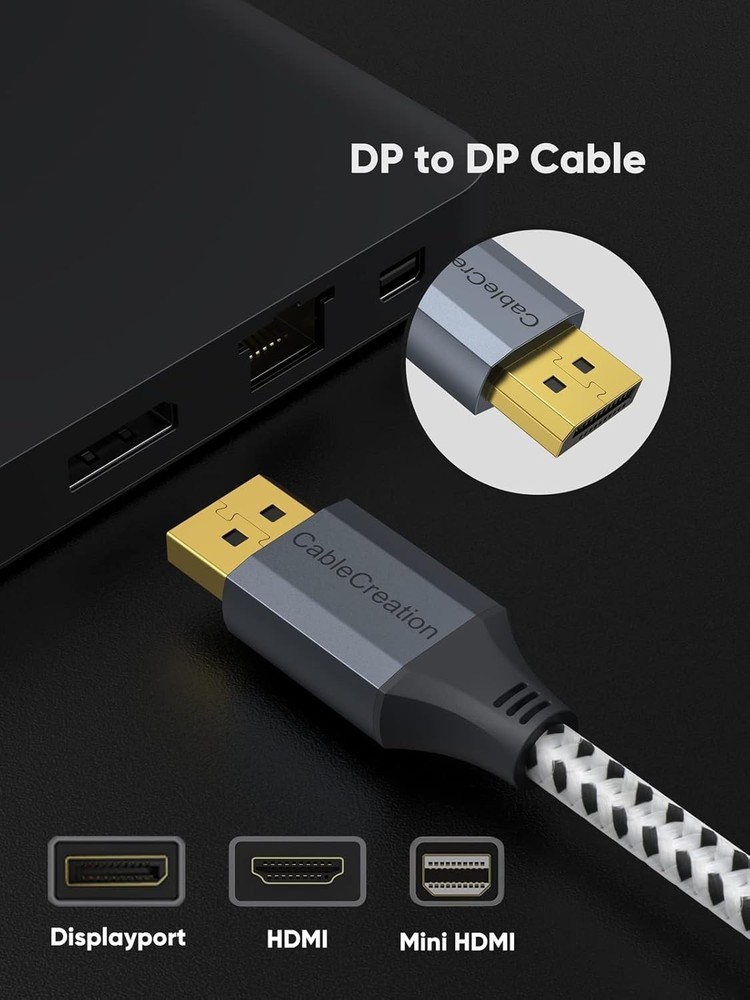 Versatile 8K DisplayPort Cable 3FT - Supports Gaming, PCs, Tablets, and More