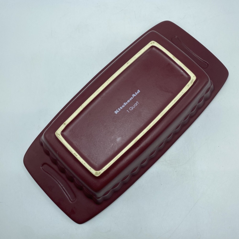 KitchenAid 1 Quart Loaf Pan Bread Casserole Dish Ceramic Stoneware Maroon Handle