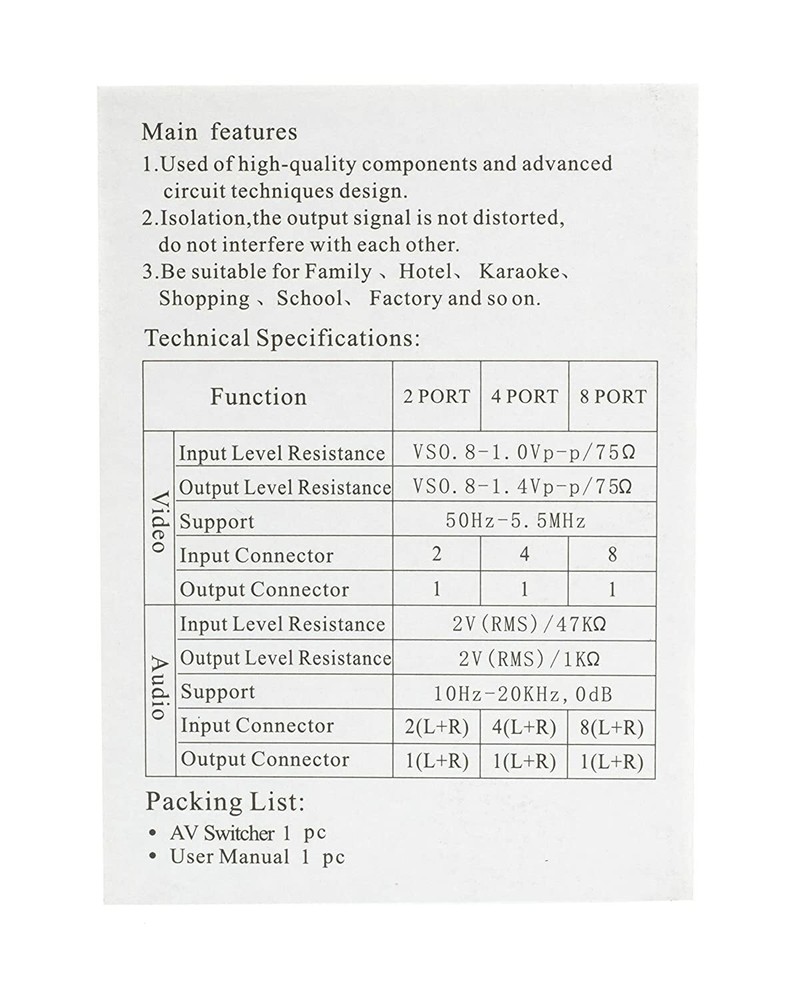 4 Way Switch Composite Video Switcher -Black- with RCA AV Cable