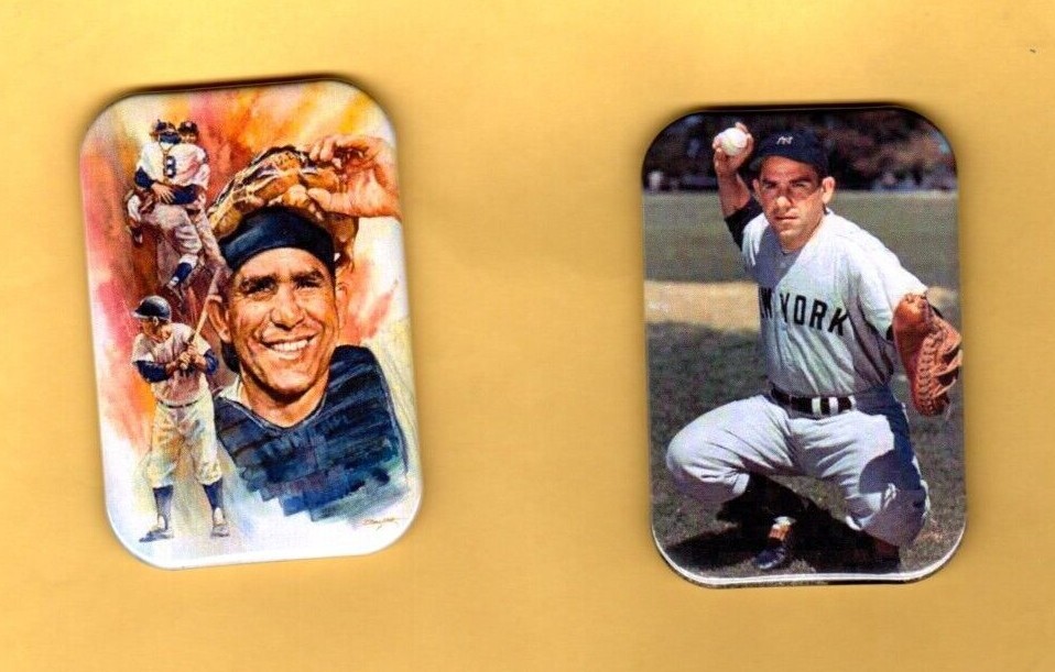 YOGI BERRA   2  MAGNETS OR , PINBACK 2"X3" W/ ROUNDED CORNER