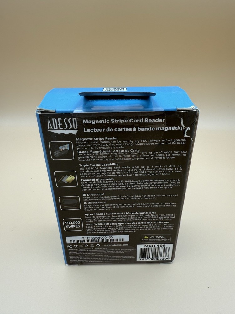 Adesso MSR-100 Magnetic Stripe Card Reader (MSR-100)