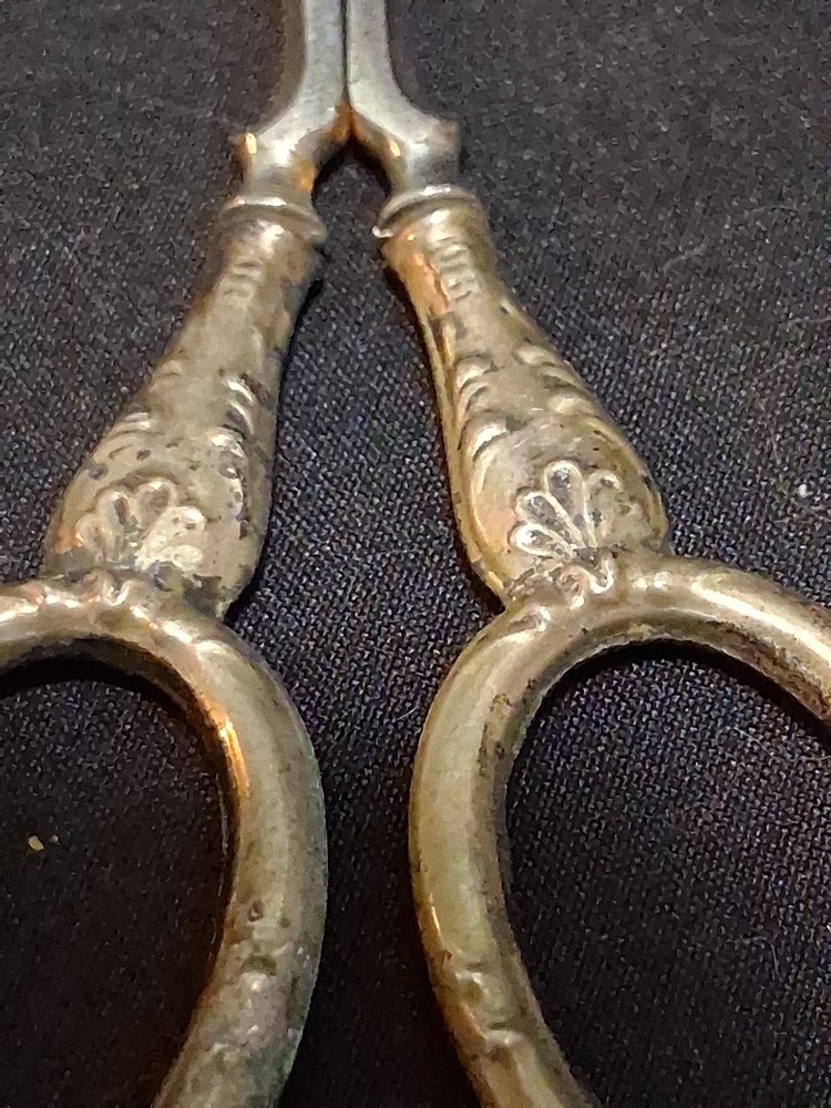 Antique 800 Silver Sewing Scissors Curved Blade Sharp